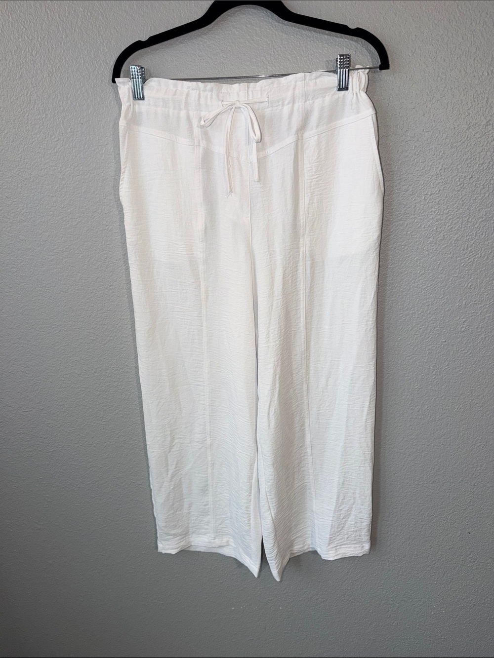 White lightweight Drawstring Wide-Leg Pants